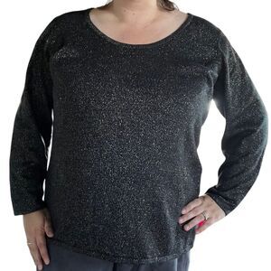 Avenue Holiday Black Silver Metallic Sparkle Scoop Neck Pullover Sweater size 2X